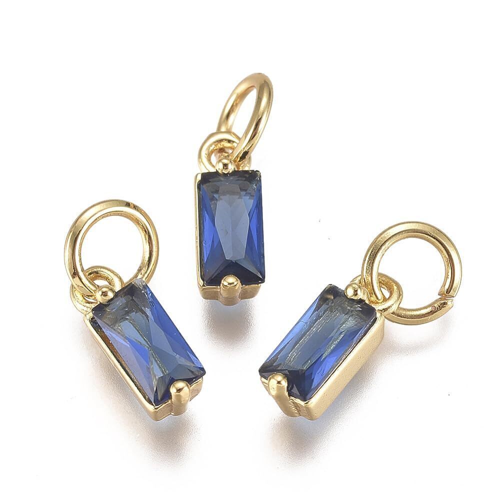 8803 20Pcs Brass Royal Blue Cubic Zirconia Charms18k Gold Plated September
